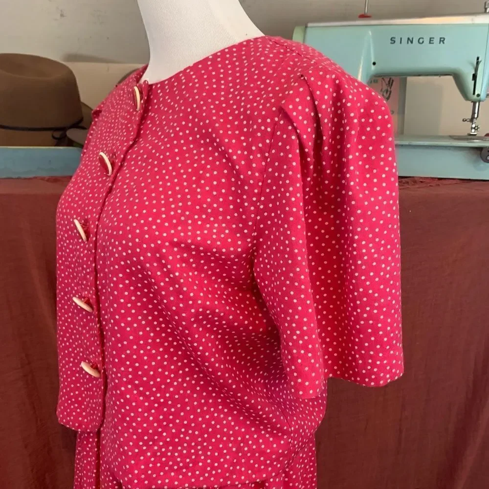 Vintage two piece pink micro polka dot skirt set